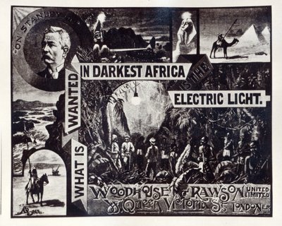 Wat nodig is in het donkerste Afrika is het elektrische licht, advertentie voor Woodhouse en Rawson ltd door English School